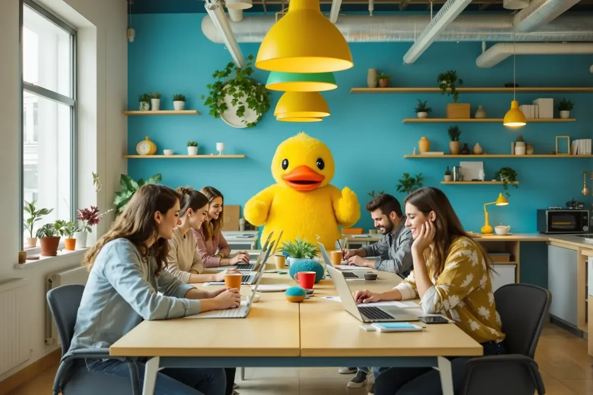 电影解说团队在活泼的办公环境工作